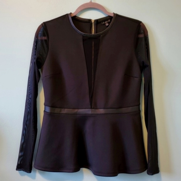 CHIC Black Peplum with Sheer Panel - Picture 1 of 4